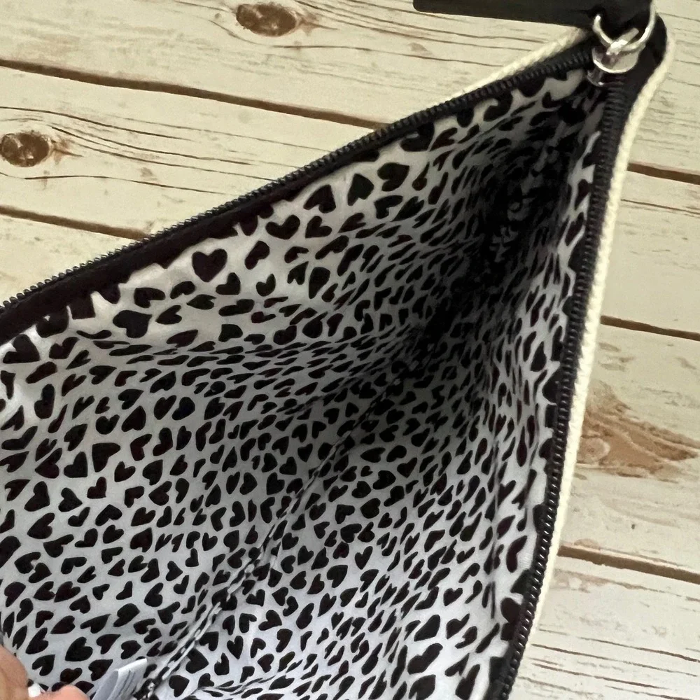 Brighton LOVE Pouch Black White Geometric Heart Canvas Cosmetic Bag OS